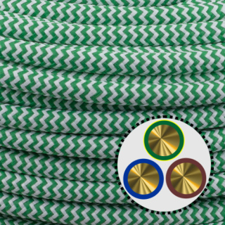 Textilkabel Anschlussleitung 3x0,75mm², ZICKZACK, grün-weiss