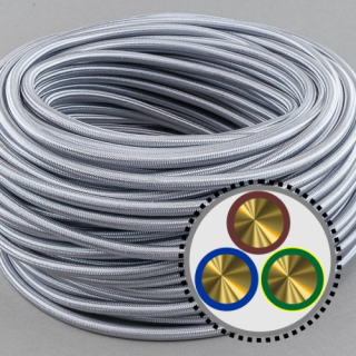 textilumflochtenes Kabel NYM-J 3x1,5mm², silber 50m Bund